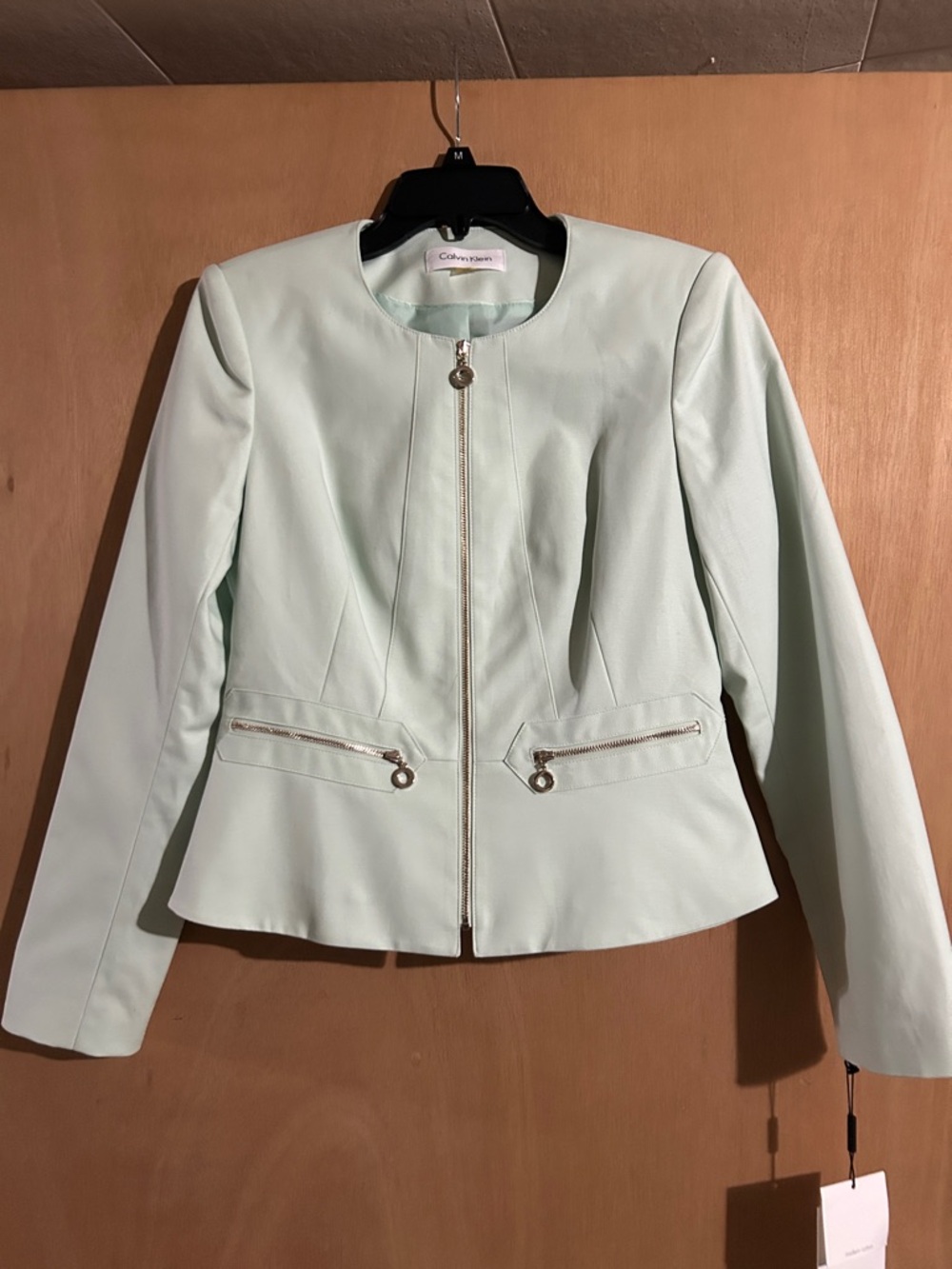 NWT Calvin Klein Mint Green Zip-Front Women's Blazer - Picture 1 of 8
